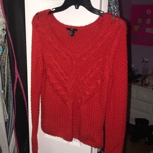 H&M V-Neck Red Cable Knit Sweater (SMALL)